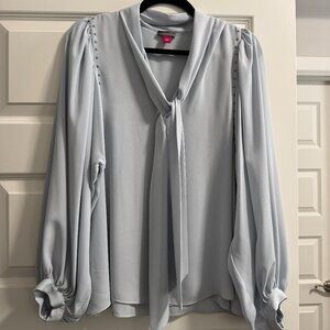 Vince Camuto Ice Blue Blouse with silver bead accents. Size Large